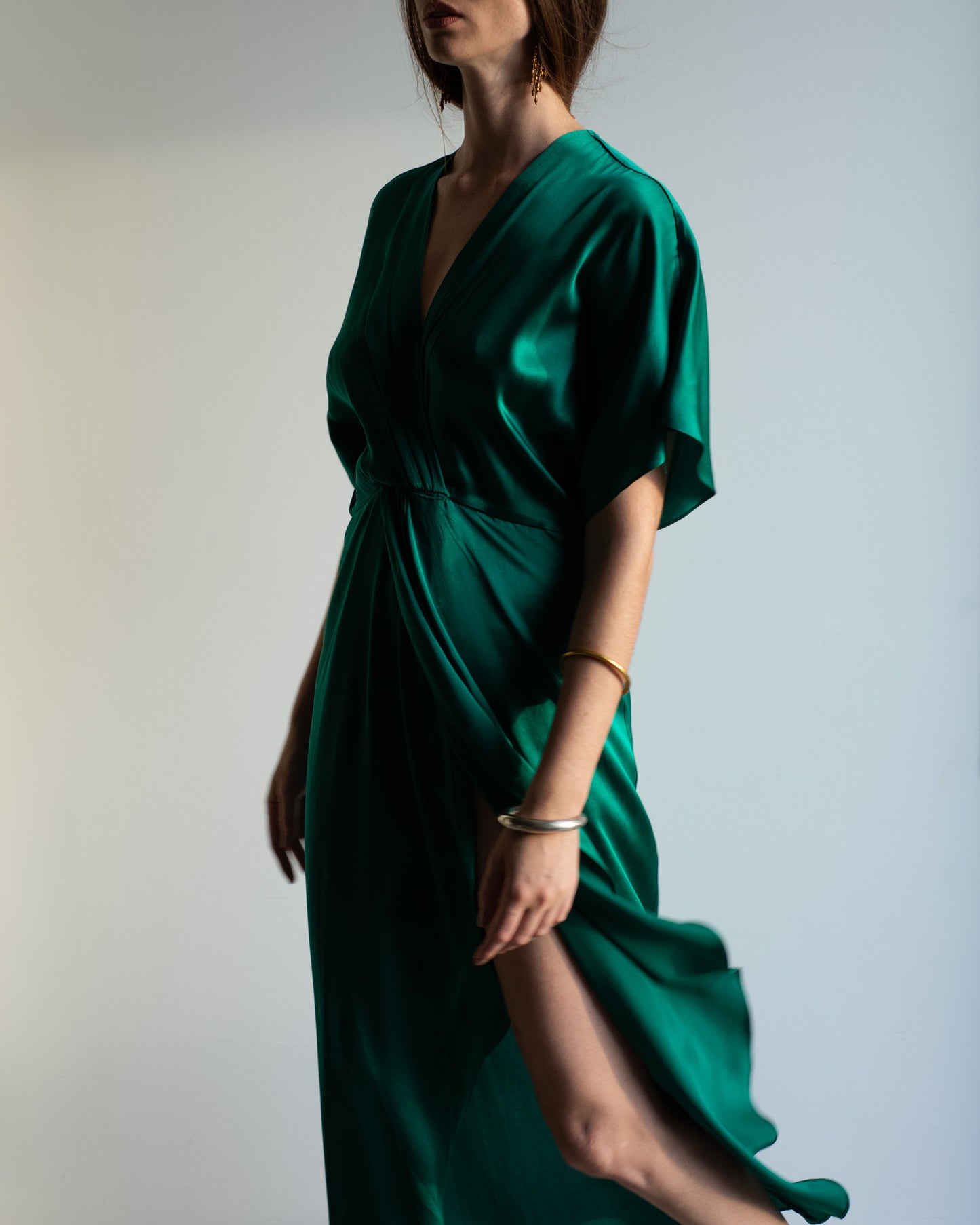 Vestido ATENA Cetim de seda Pura Verde