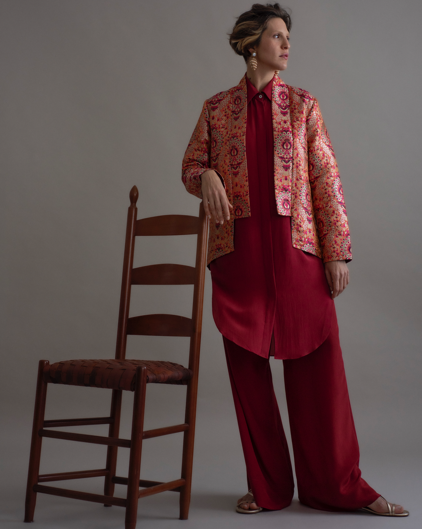 PALAZZO silk pants in rustic red