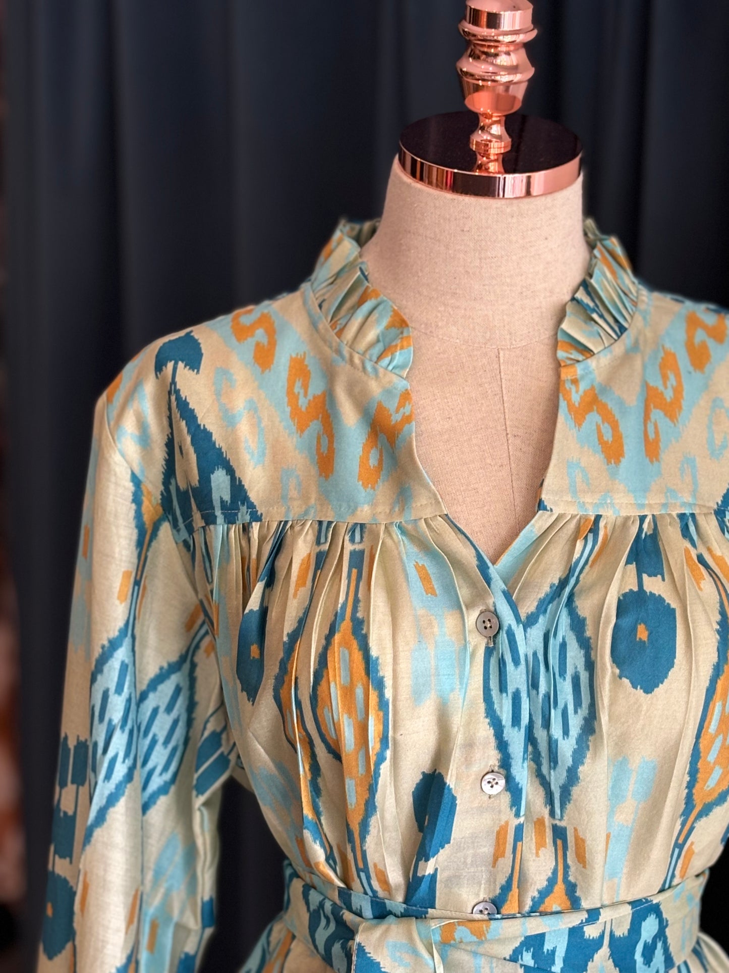 Vestido BENARAS chanderi silk azul