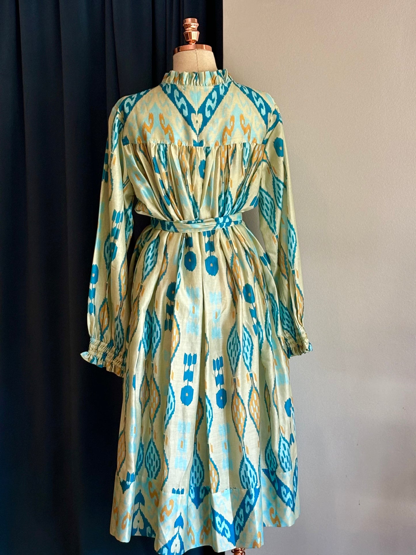 Vestido BENARAS chanderi silk azul