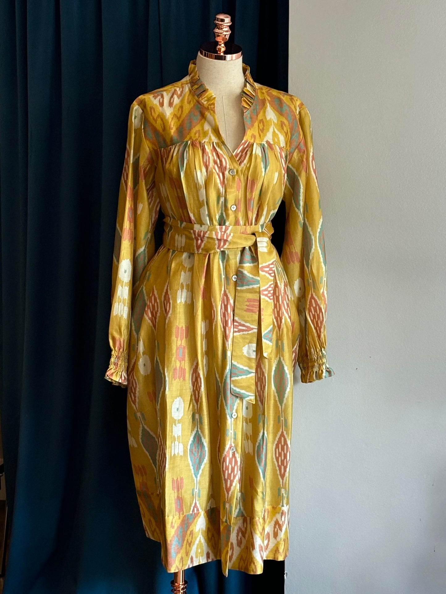 Vestido BENARAS Chanderi Silk mostarda