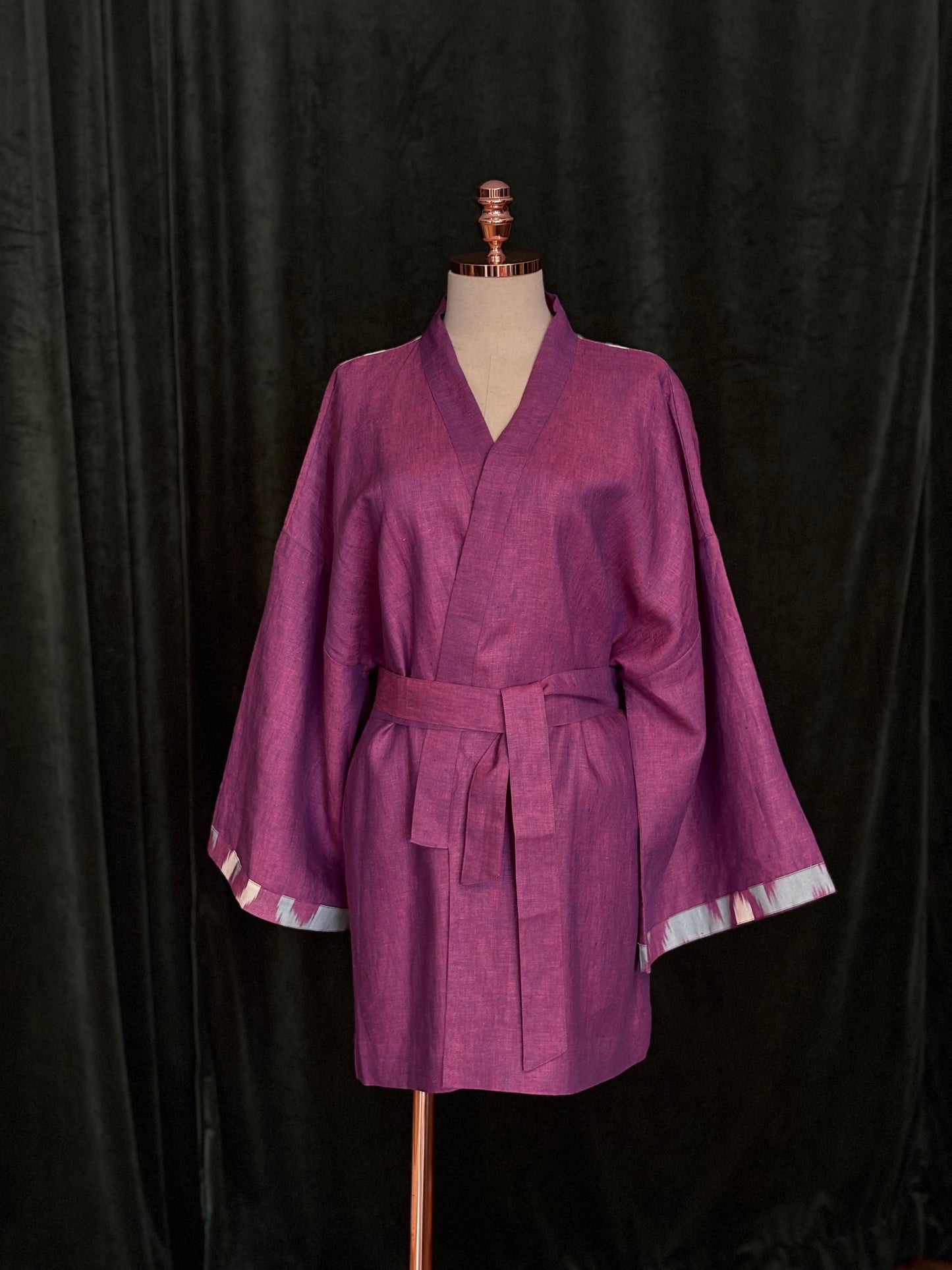 Kimono linho e ikat USBEKI ameixa