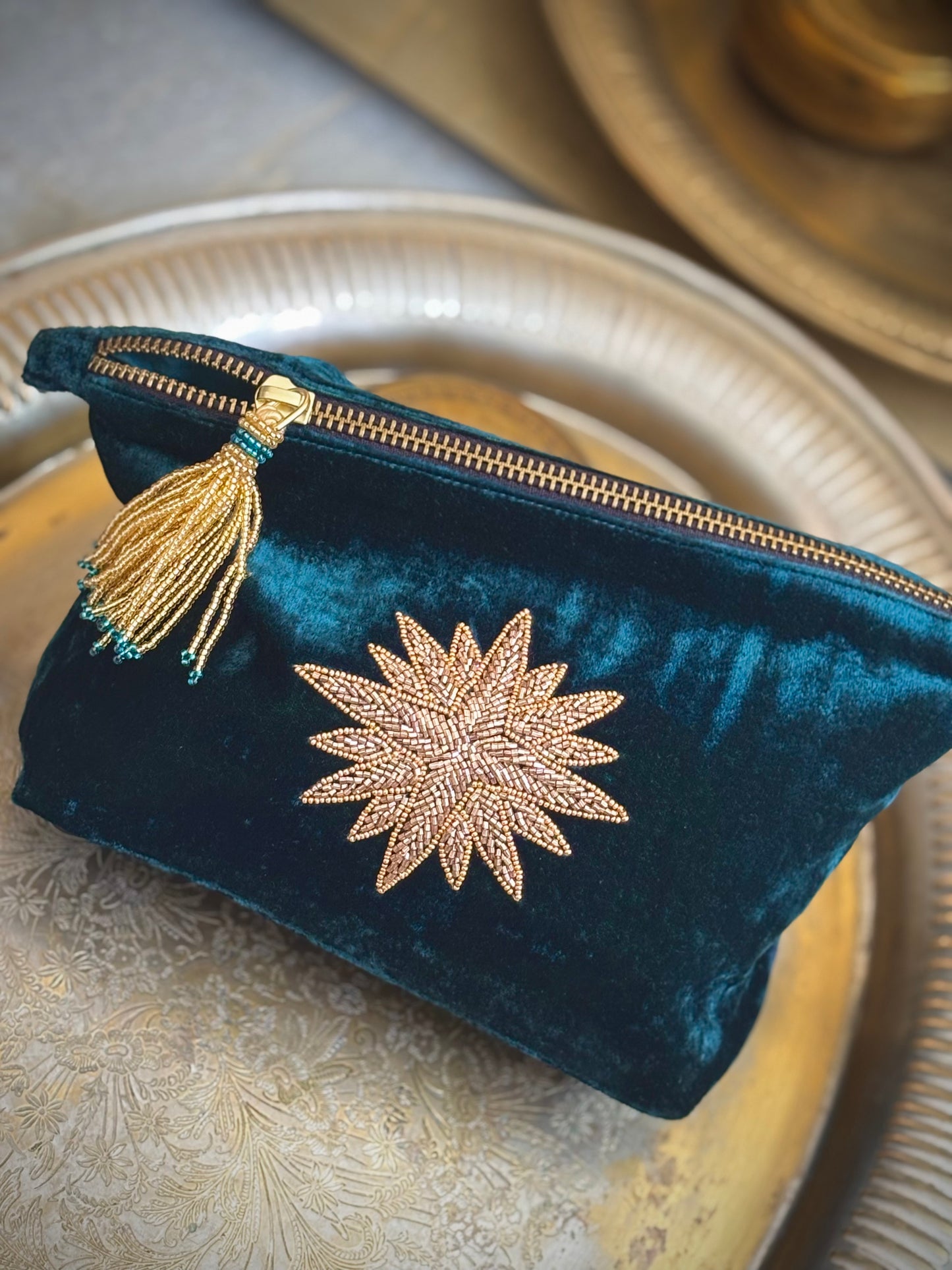 Carteira Olivia Dar VELUDO STAR azul teal P
