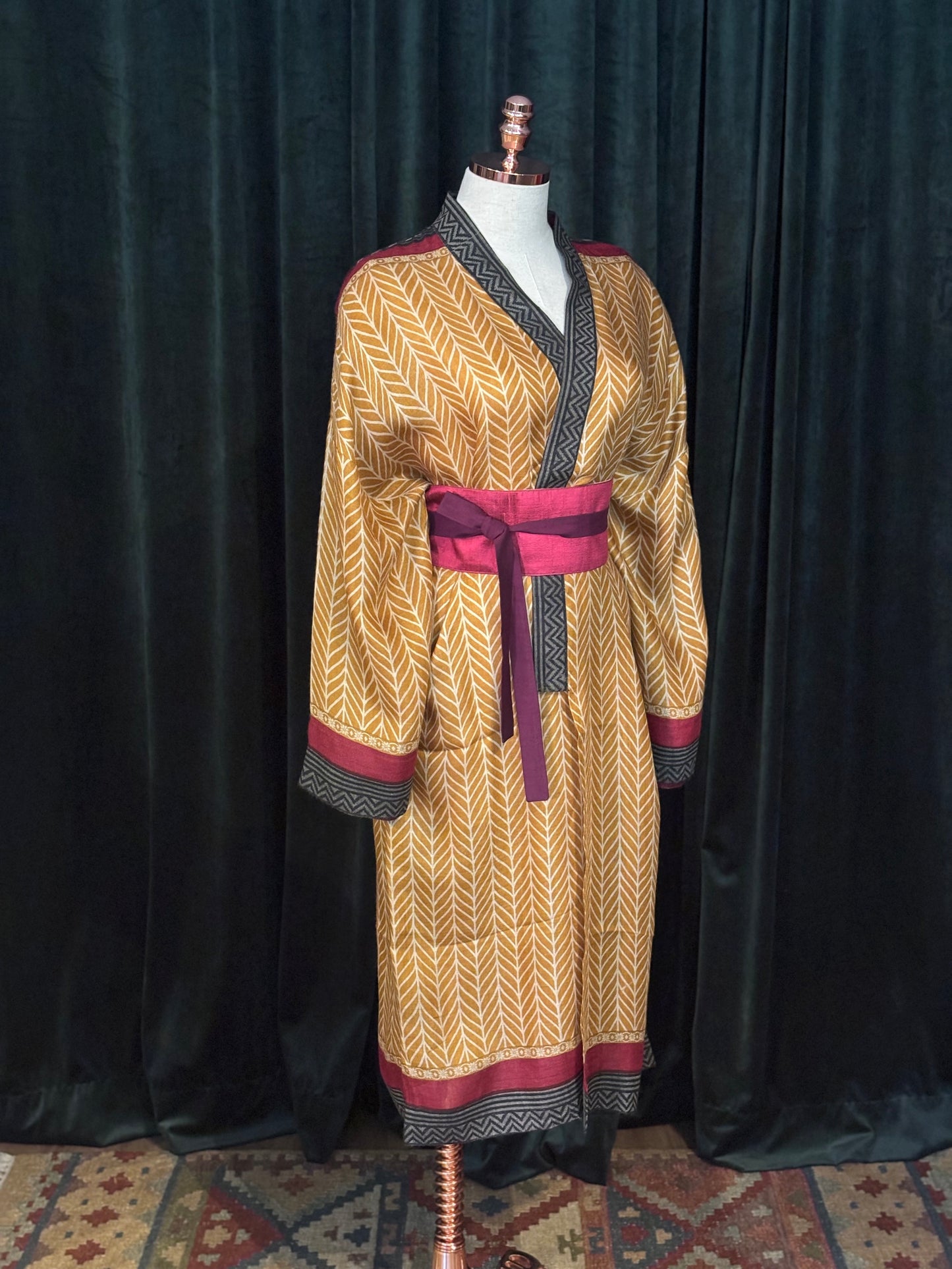 Kimono Seda Tussar mostarda