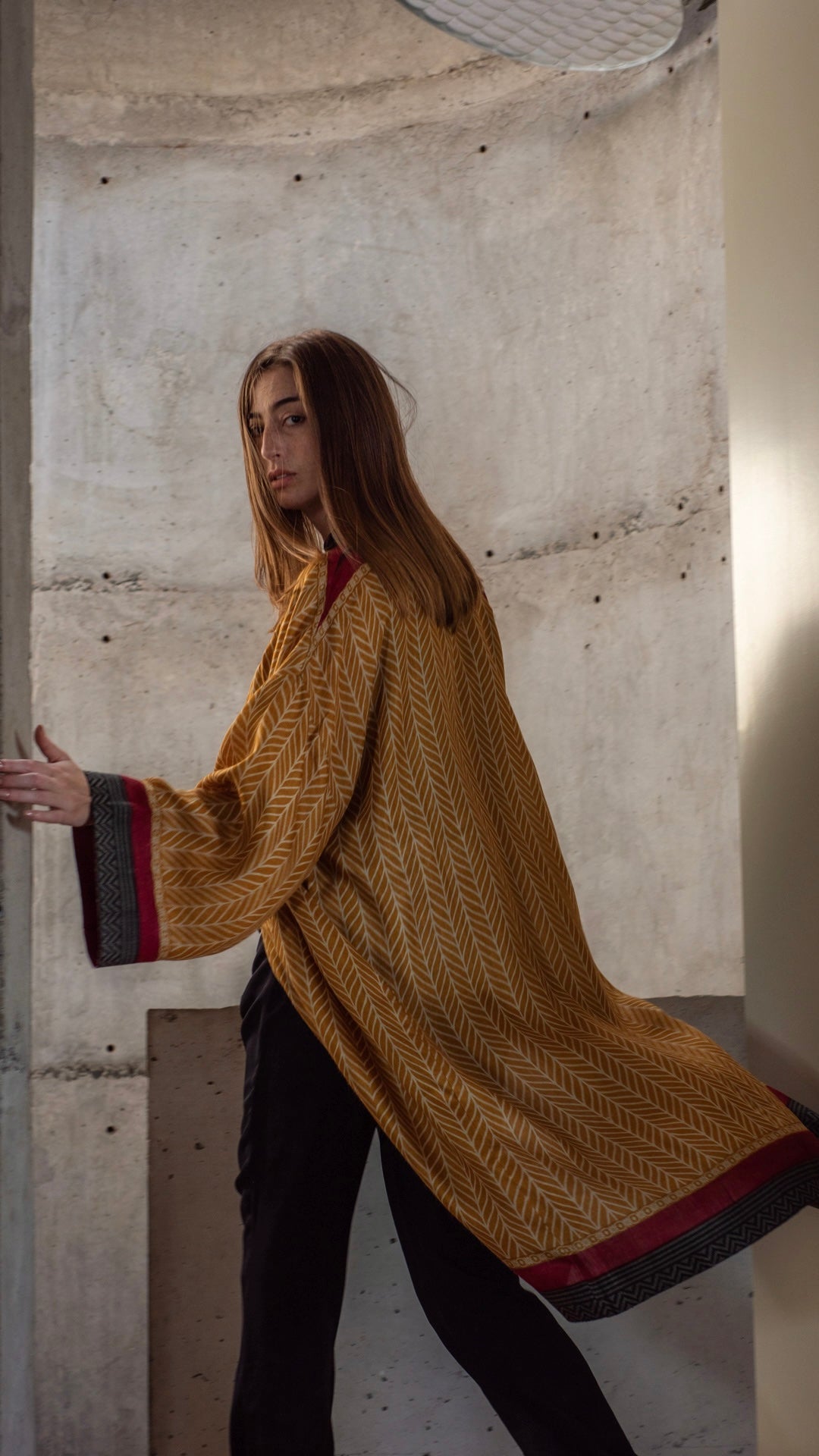 Kimono Seda Tussar mostarda