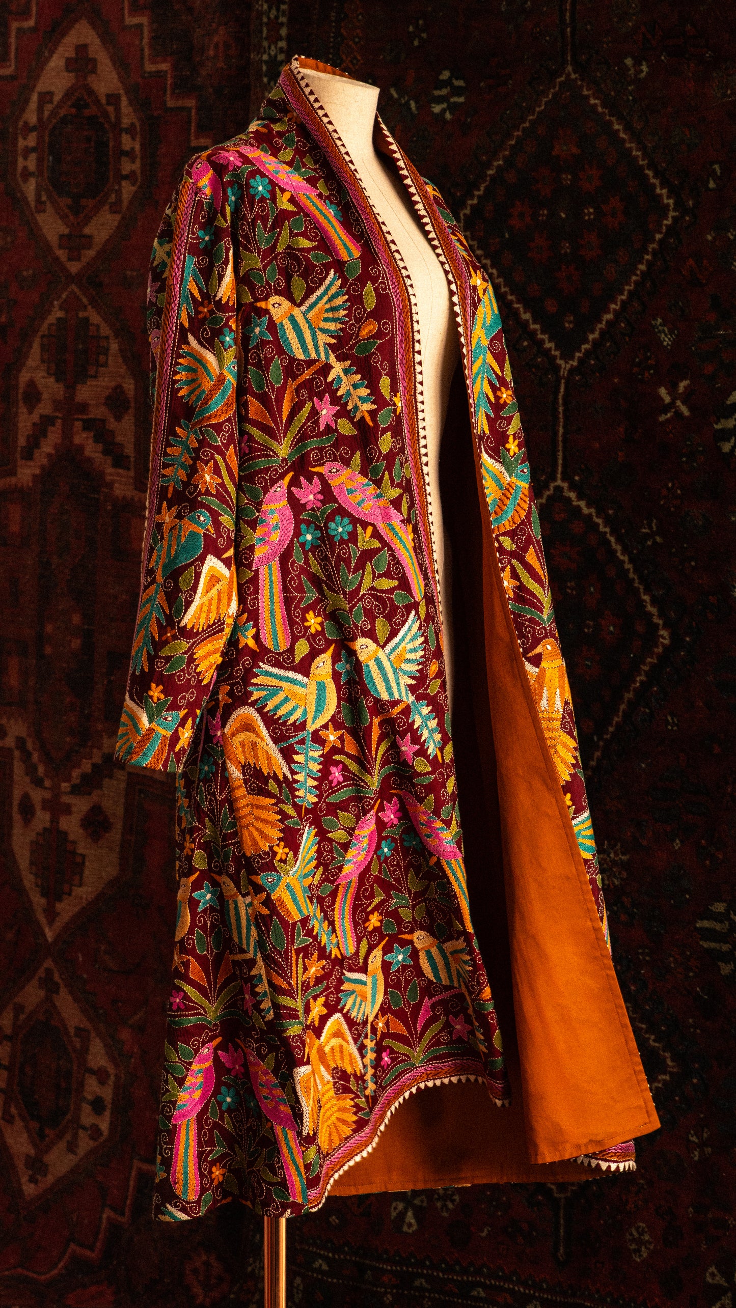 Overcoat KANTHA birds marsala