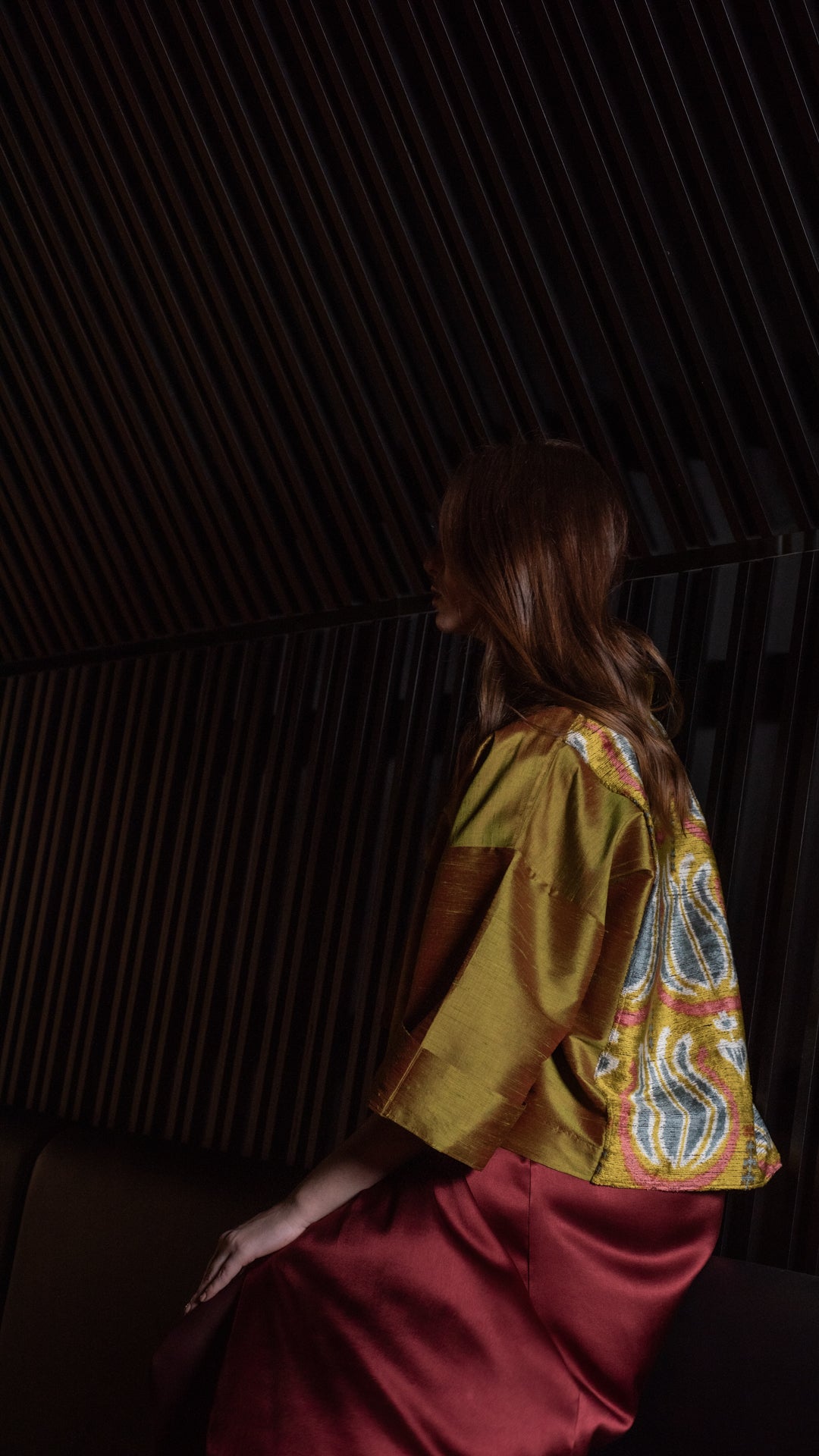 Kimono USBEKI silk & velvet mostarda