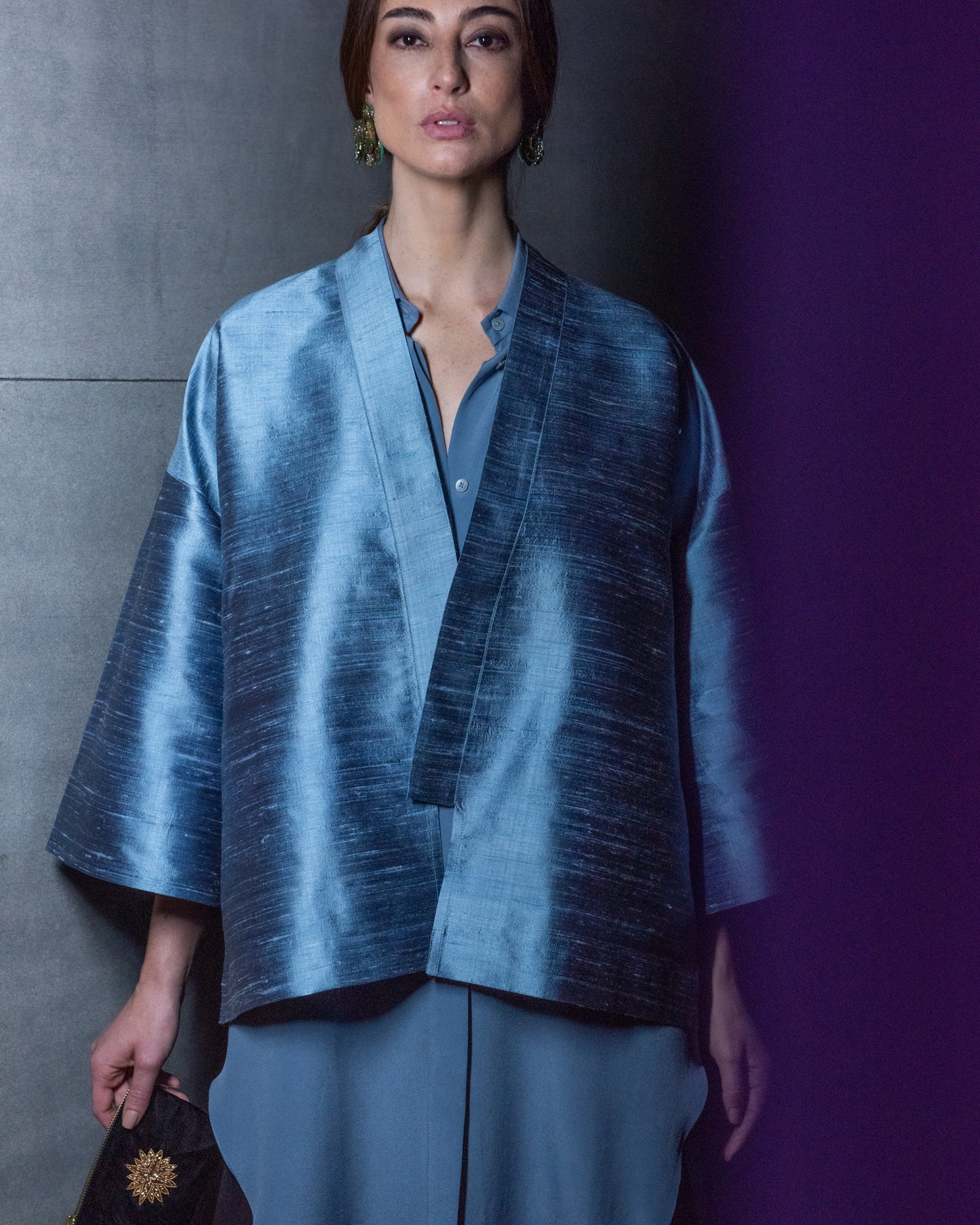 Kimono USBEKI IKAT seda azul chambray