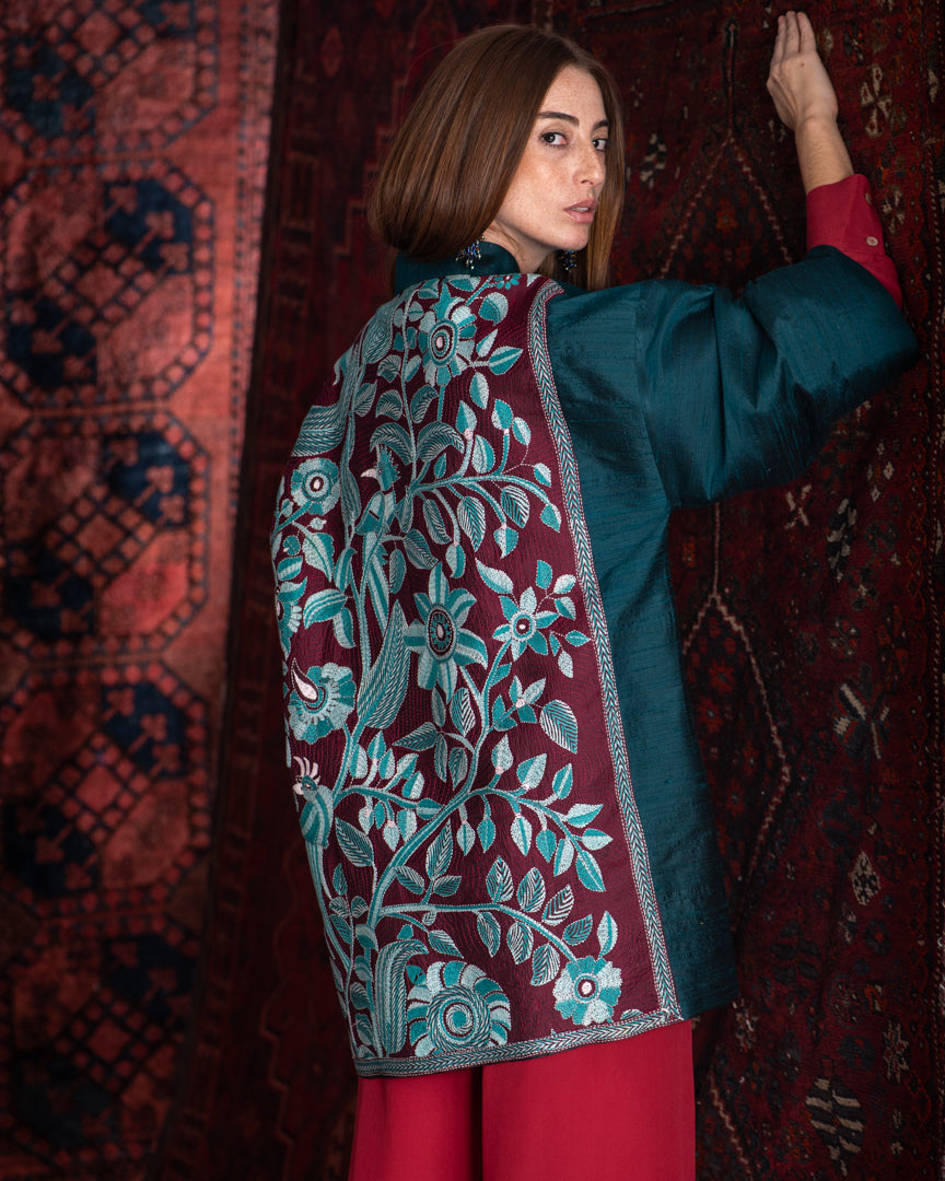 Kimono KHANTA borado seda teal