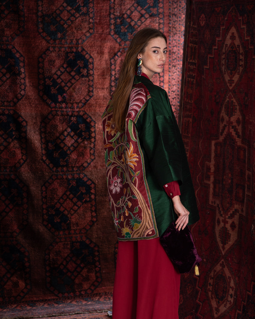 Kimono KANTHA bordado seda verde