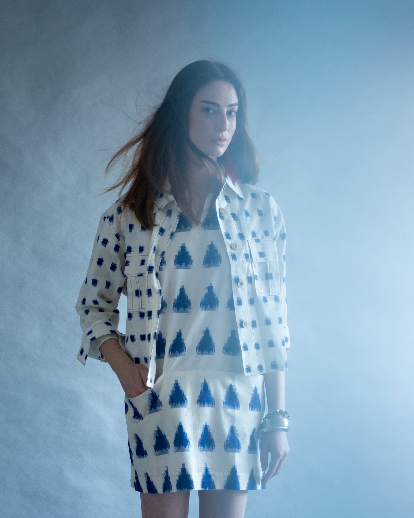 Summer Jacket Ikat branco/azul