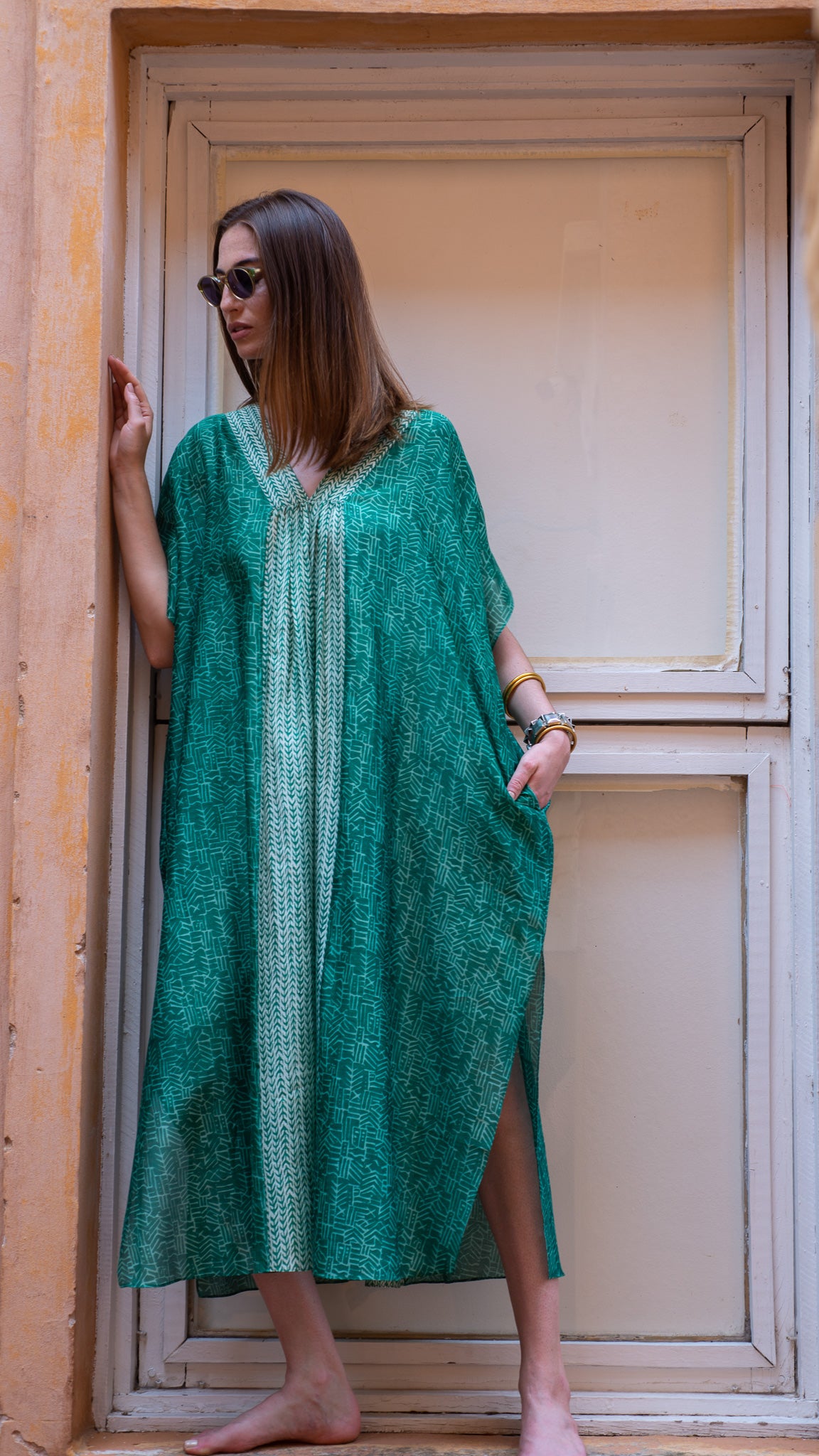 Kaftan MALABAR seda chanderi verde