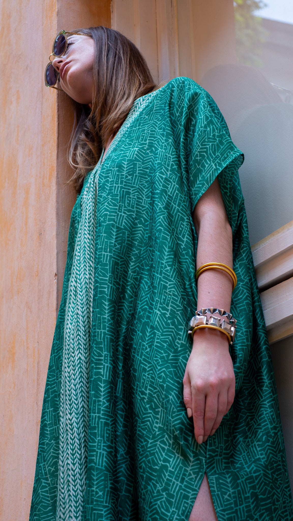 Kaftan MALABAR seda chanderi verde