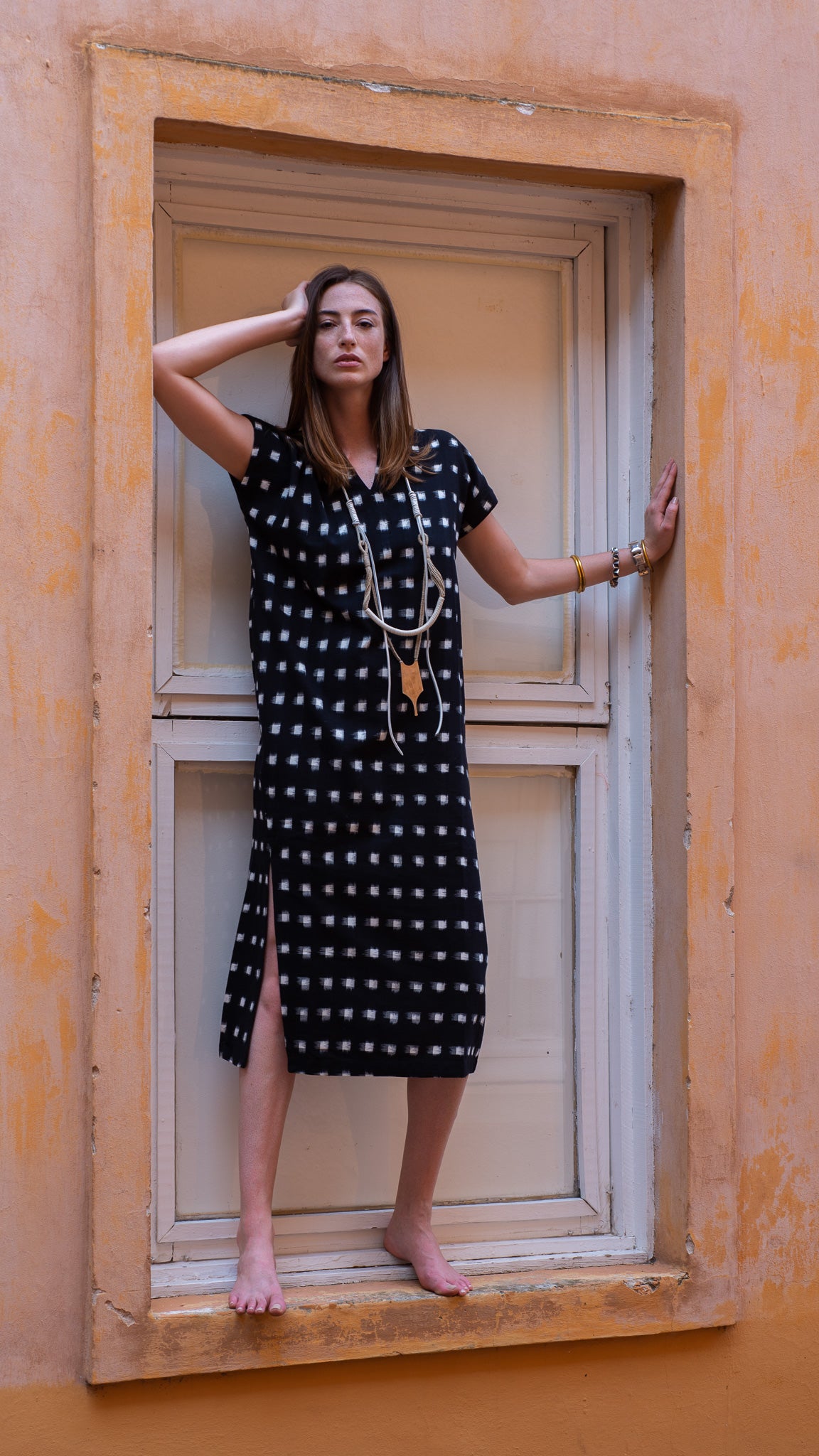 Vestido DELOS ikat preto