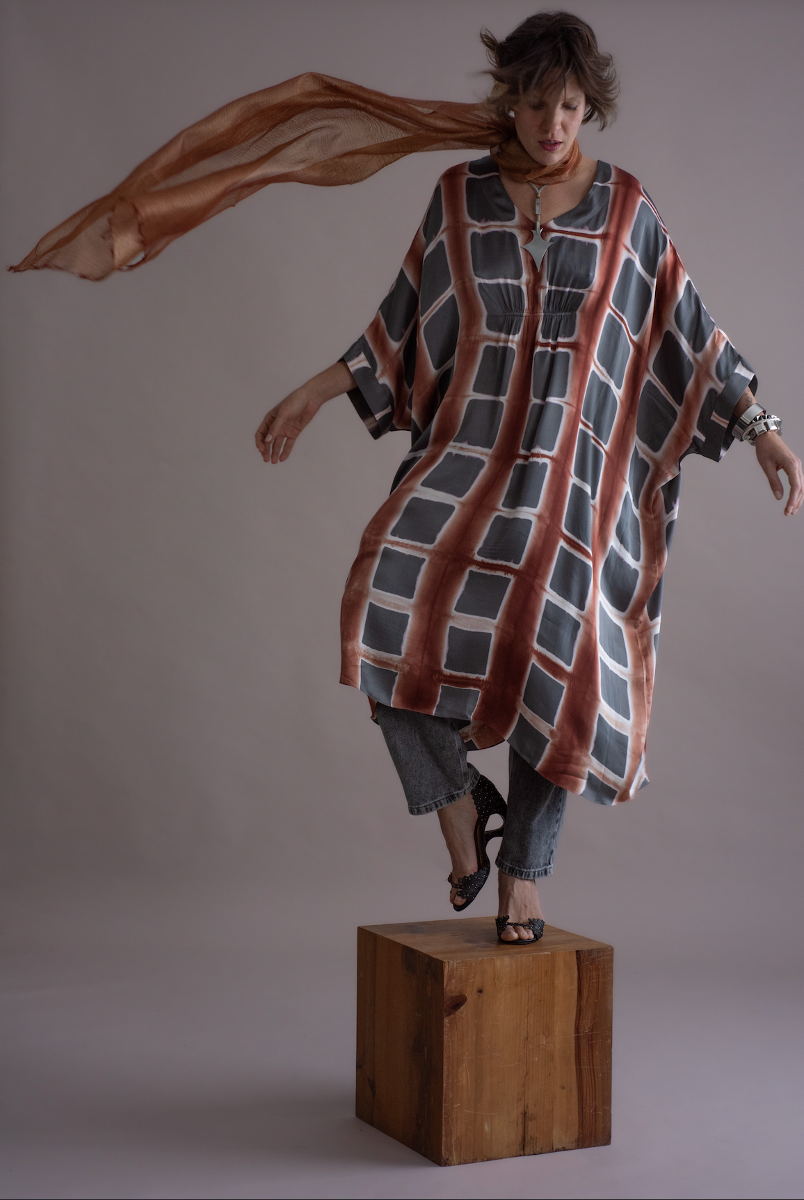 SHIBORI Kaftan cinza/telha