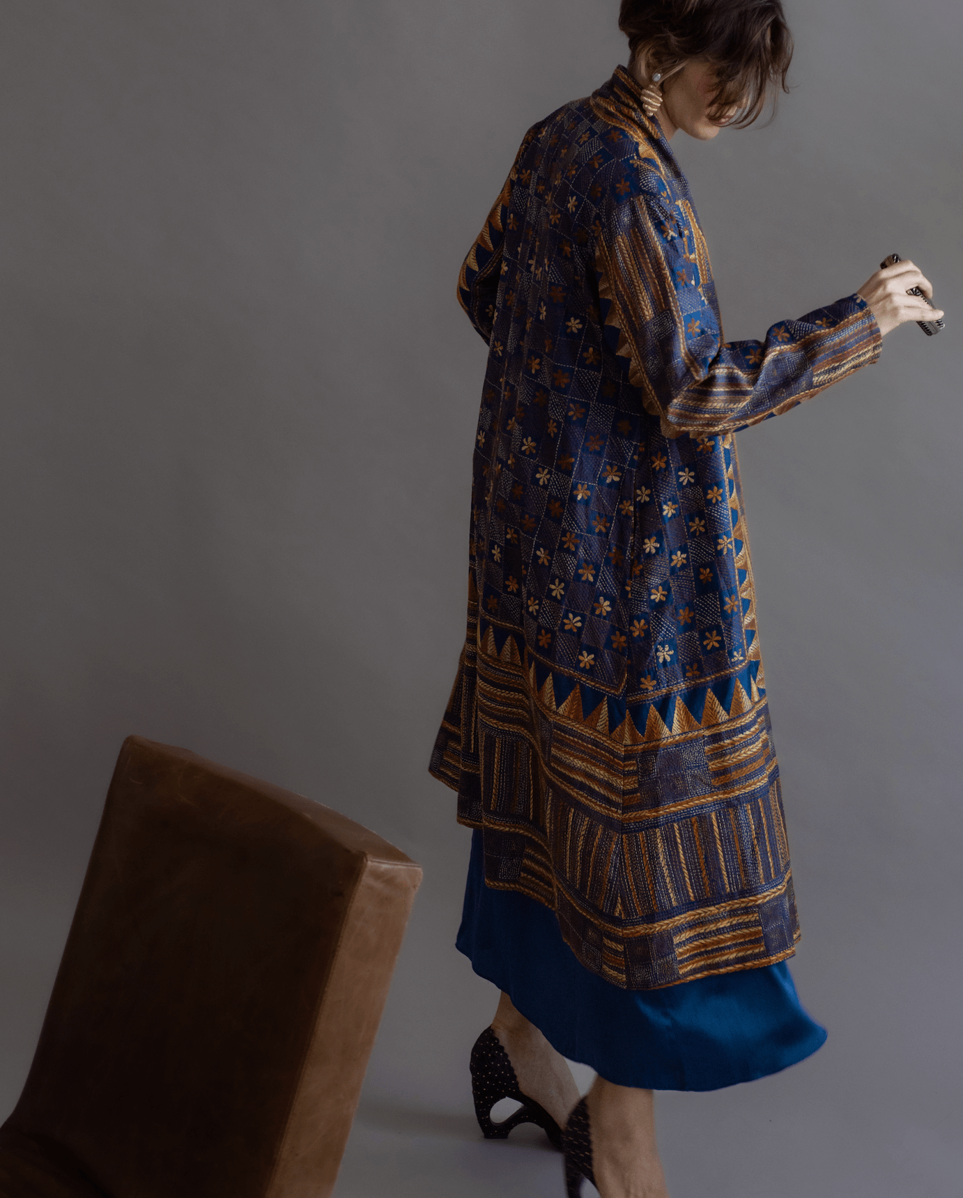 Overcoat KHANTA Seda Bordada navy & ocre