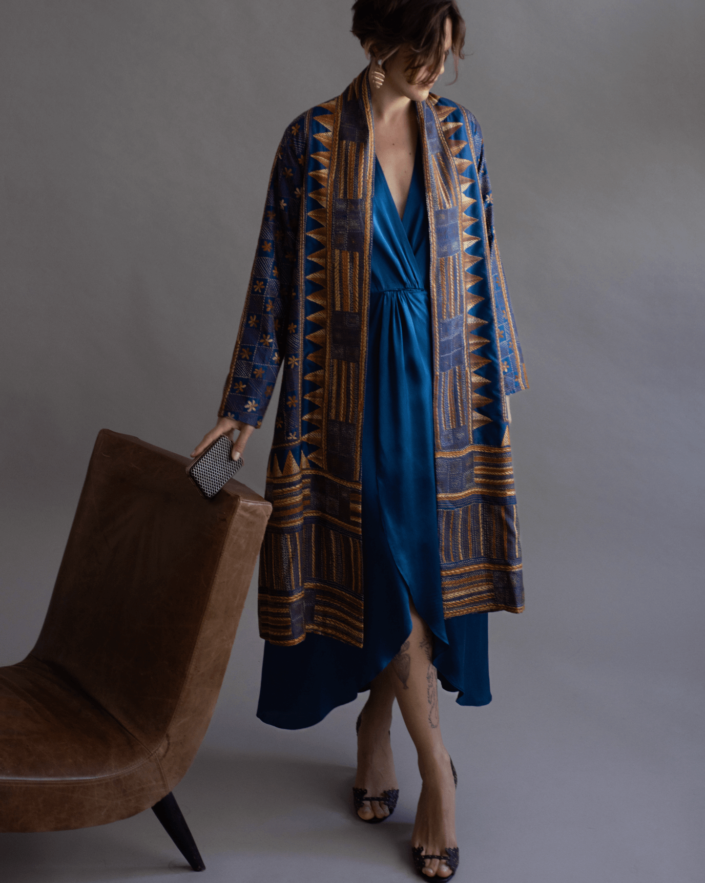 Overcoat KHANTA Seda Bordada navy & ocre