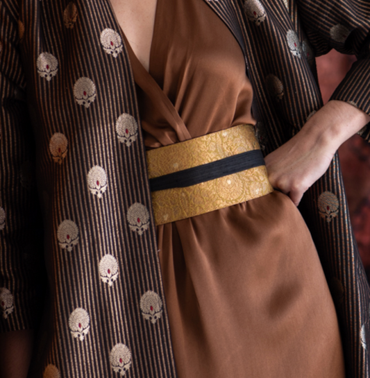 Cinto OBI brocado gold/black