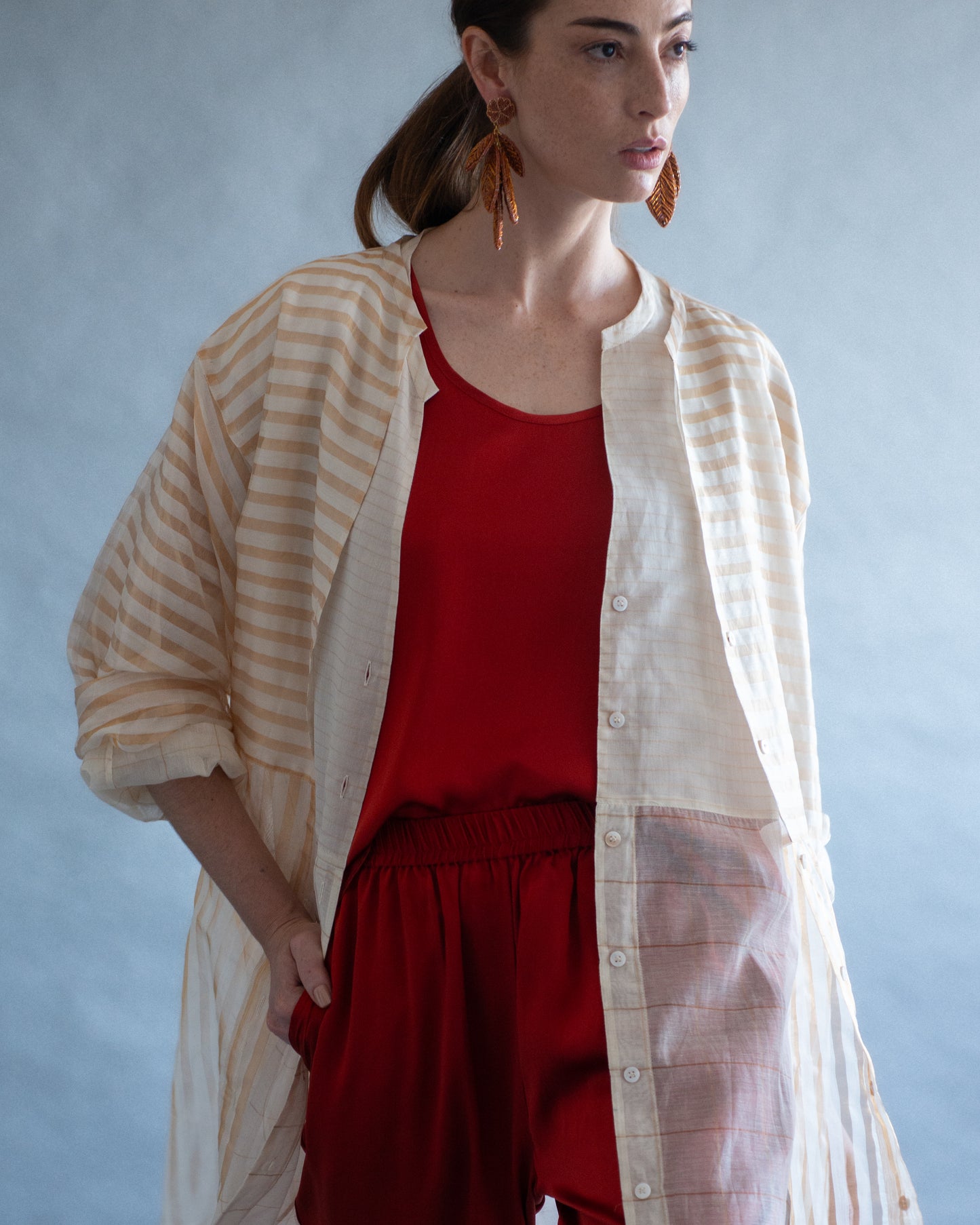 Chemise CHANDERI gold stripes
