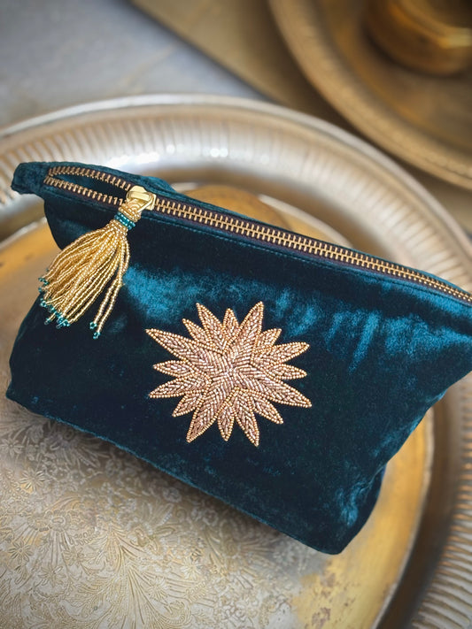 Carteira Olivia Dar VELUDO STAR  azul teal P