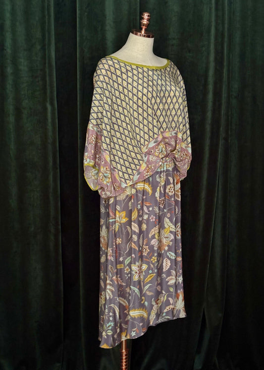 Vestido AMALFI seda floral cinza/pastel