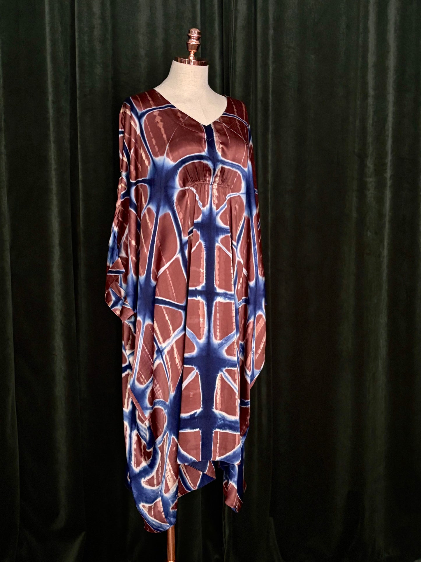 SHIBORI Kaftan marron/azul