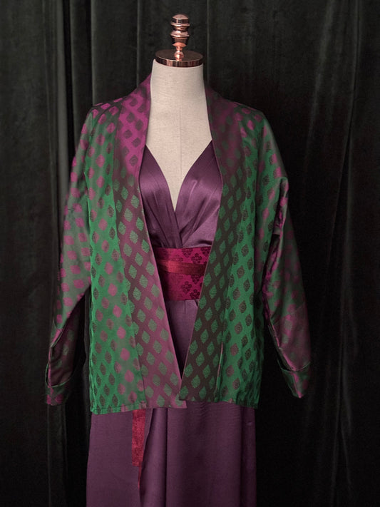 Kimono Seda TANCHOI verde/fúcsia furtacor