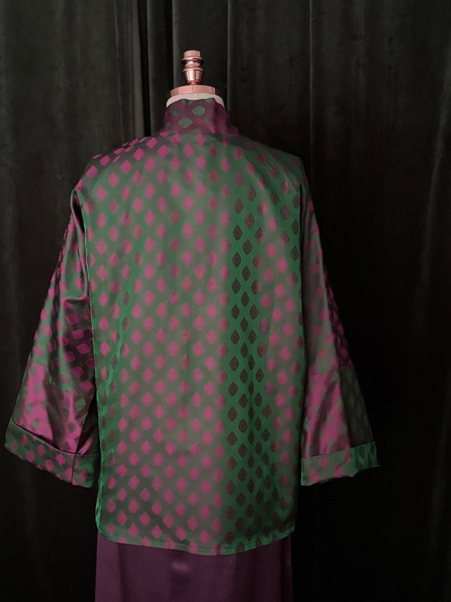 Kimono Seda TANCHOI verde/fúcsia furtacor