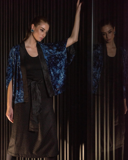 Kimono FERGHANA veludo navy