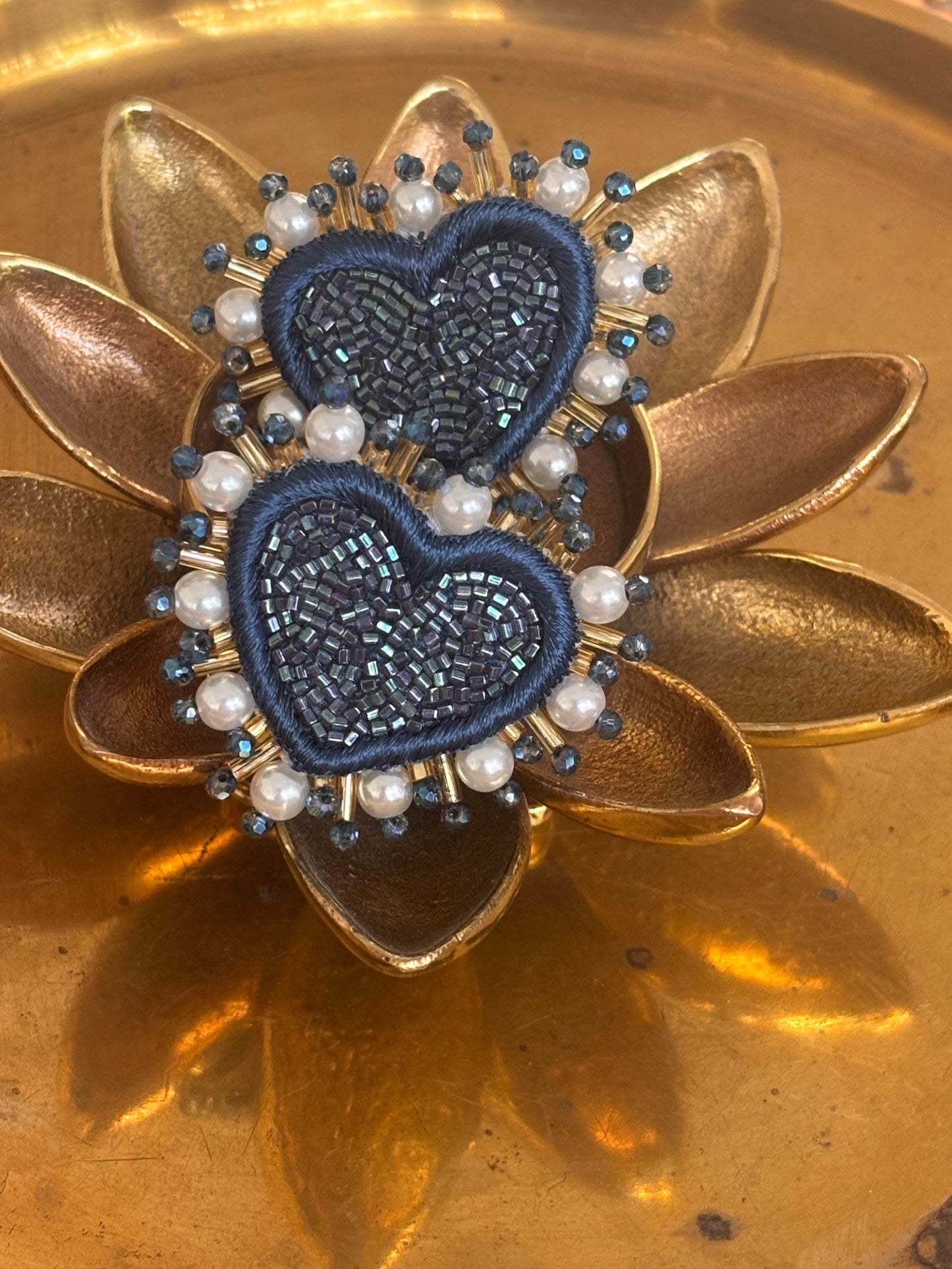 Brinco PEARL HEARTS denin