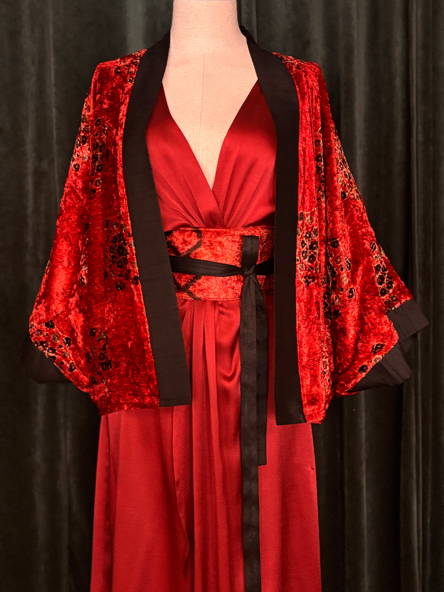 KIMONO FERGHANA coral silk velvet