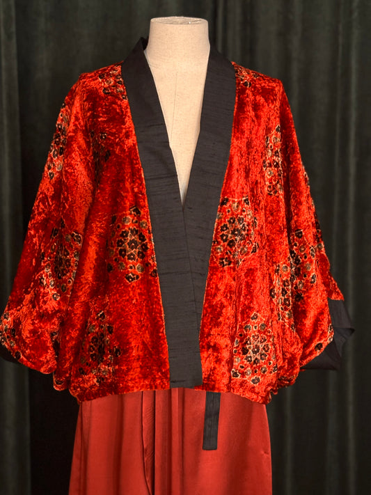 KIMONO FERGHANA coral silk velvet