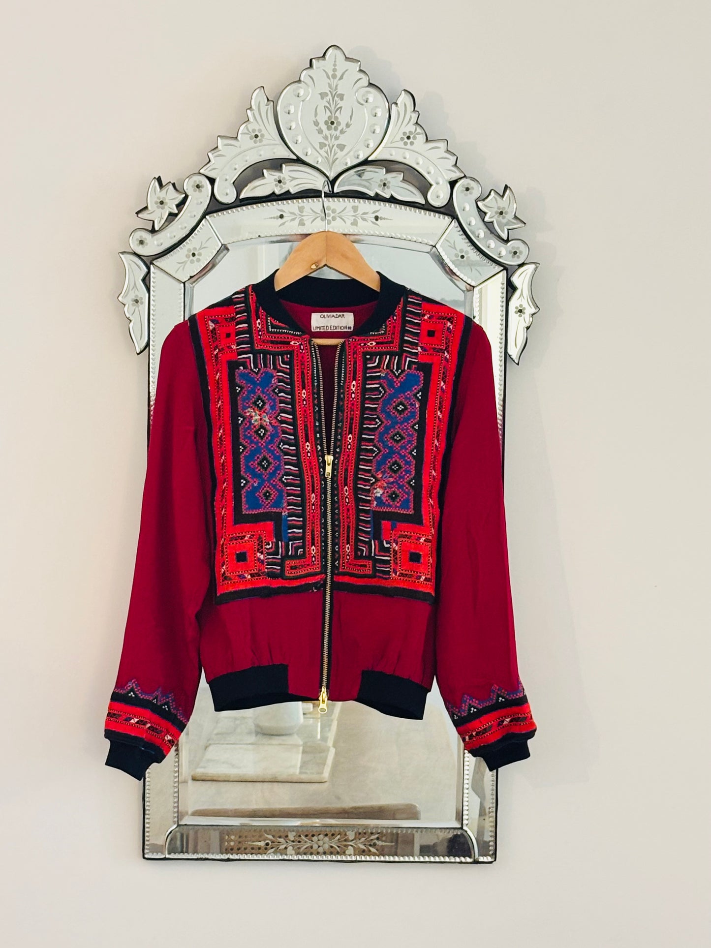 Bomber Baluchi by Olivia Dar deep red