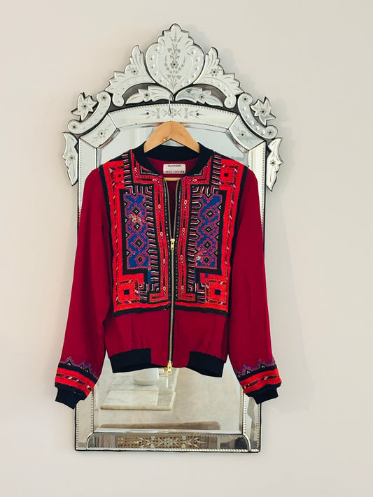 Bomber Baluchi by Olivia Dar deep red
