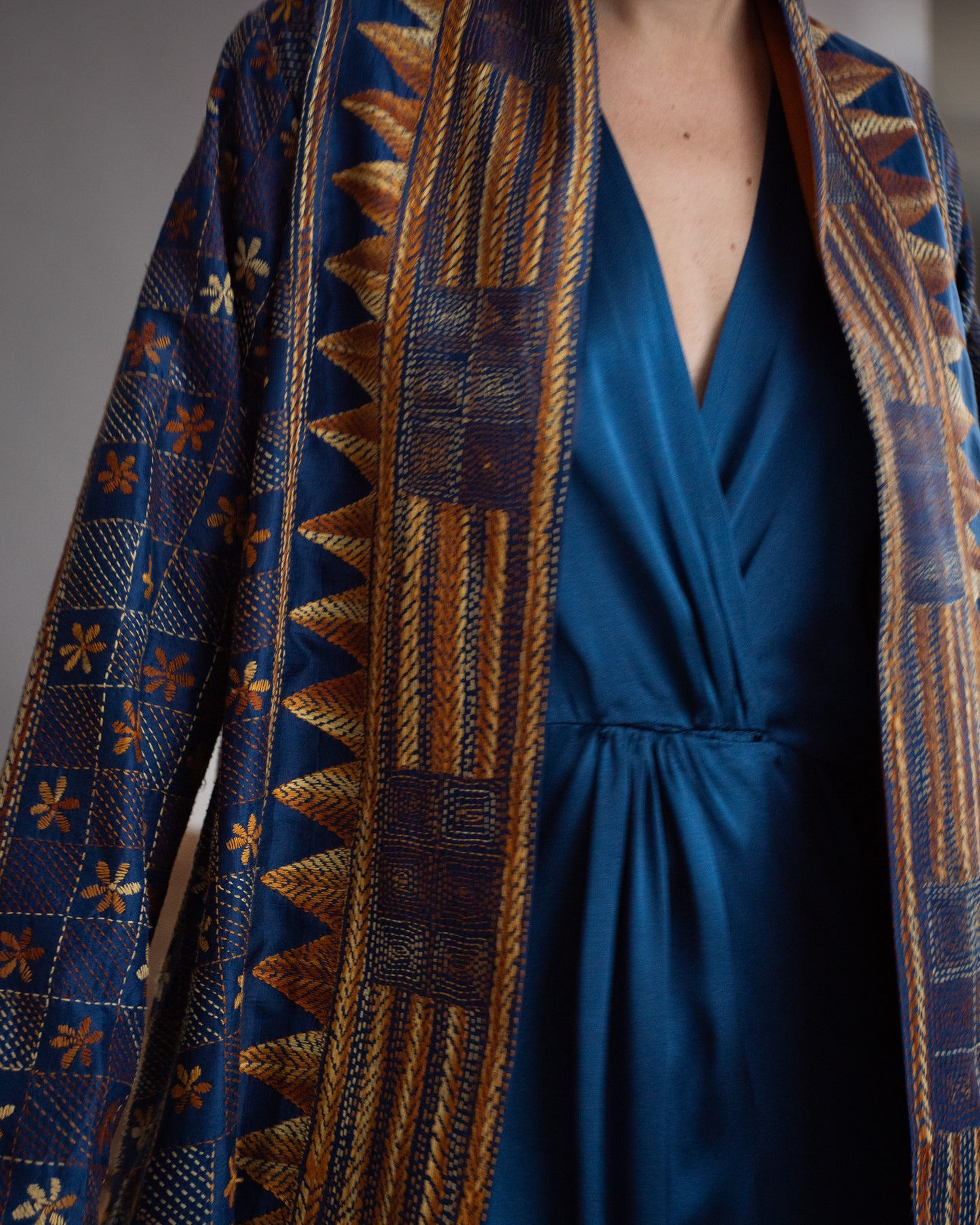 Overcoat KHANTA Seda Bordada navy & ocre