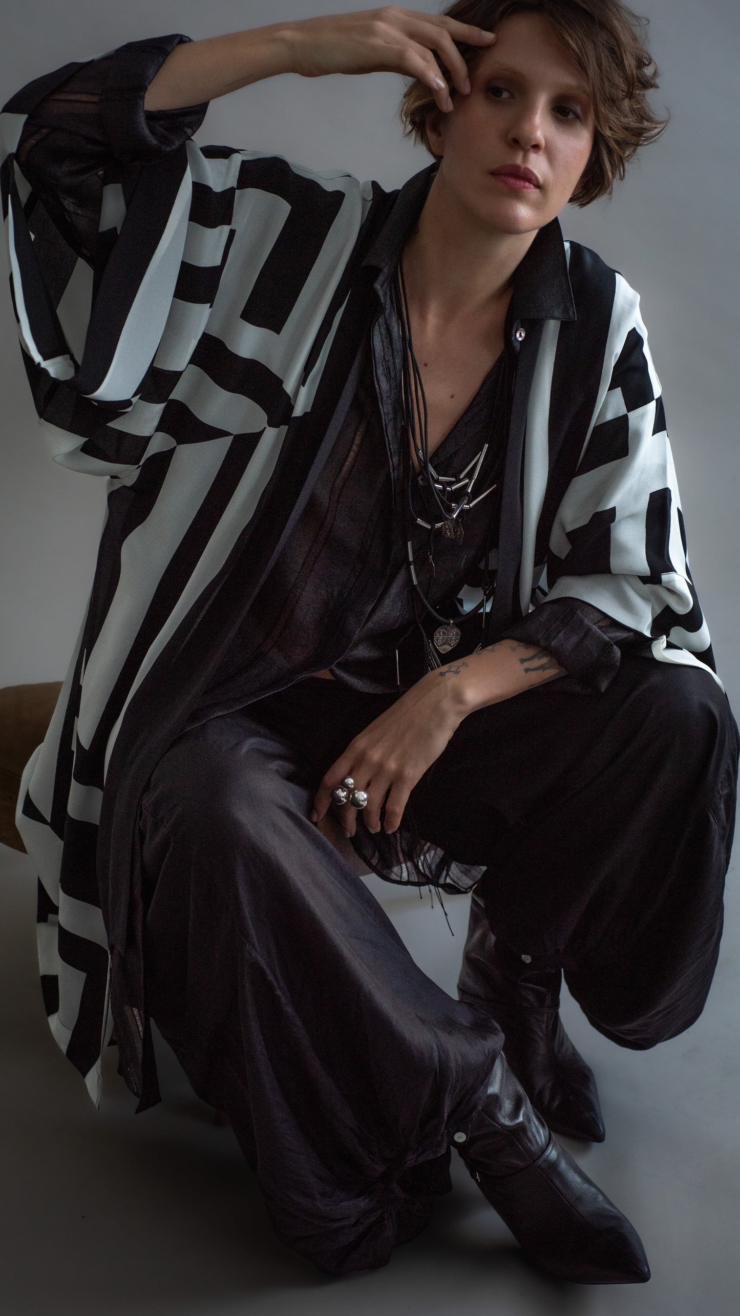 Kimono seda pura GEOMÈTRICO