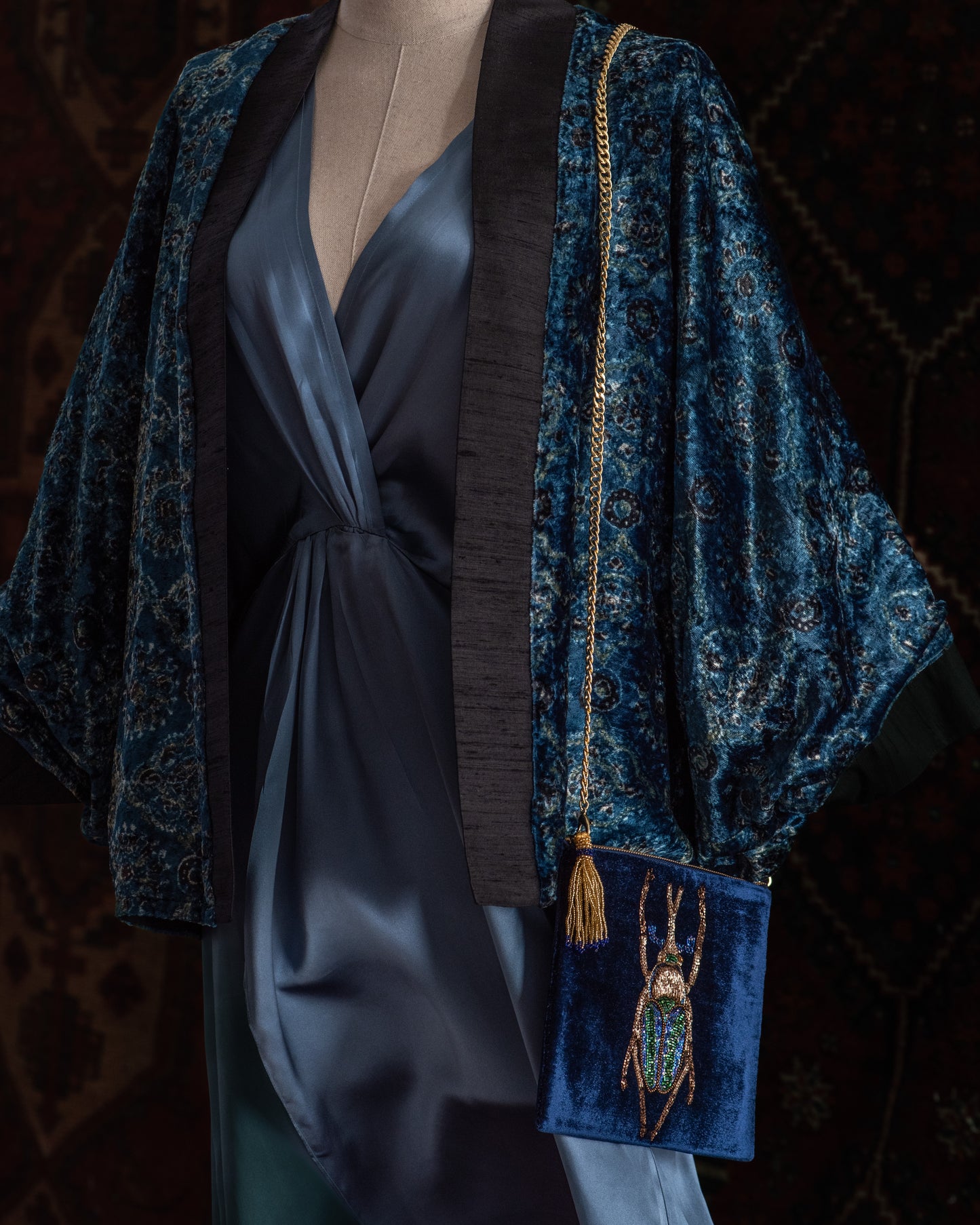 Kimono FERGHANA veludo azul