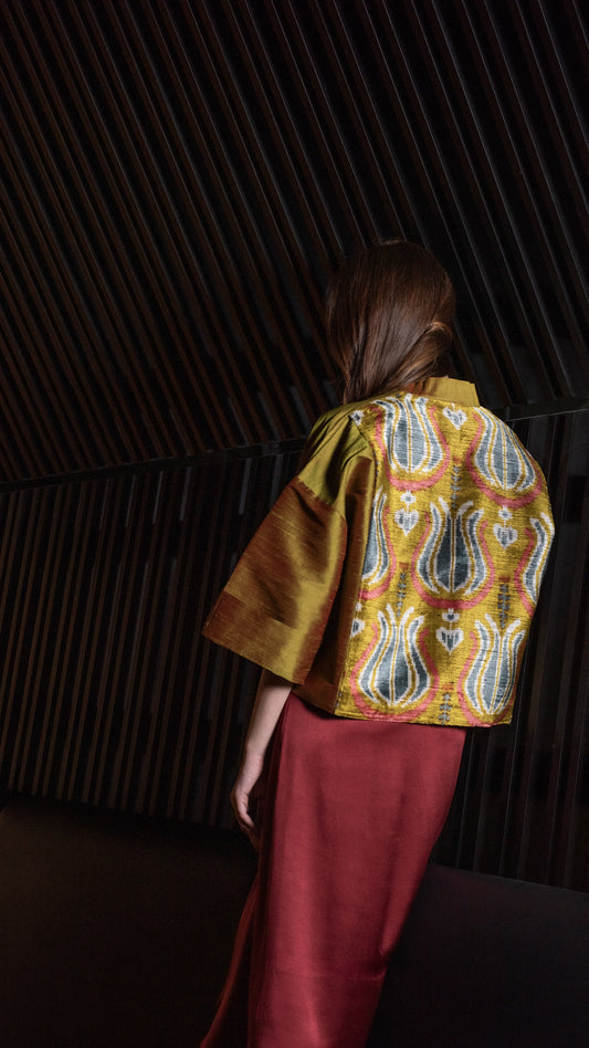 Kimono USBEKI silk & velvet mostarda