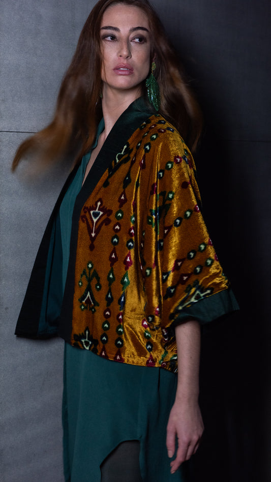 Kimono FERGHANA veludo amarelo-ouro