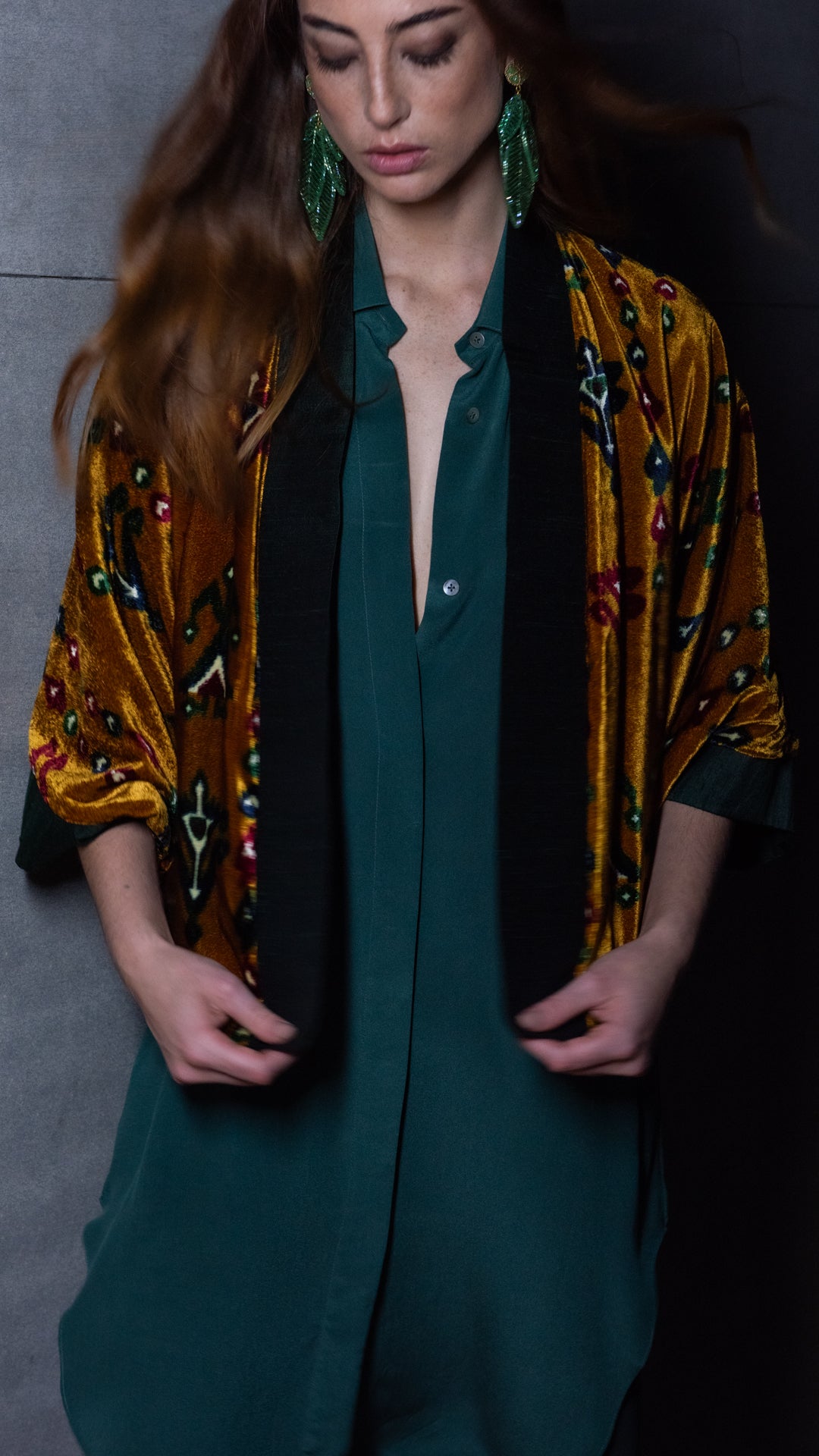 Kimono FERGHANA veludo amarelo-ouro