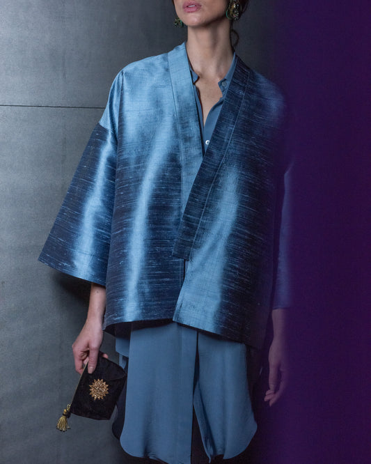 Kimono USBEKI IKAT seda azul chambray