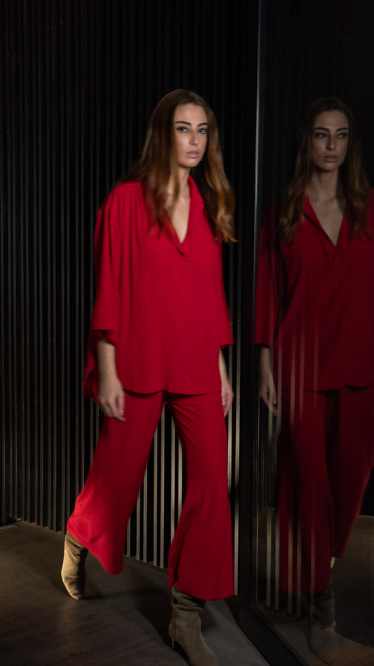 Calça PALLAZO seda vermelho