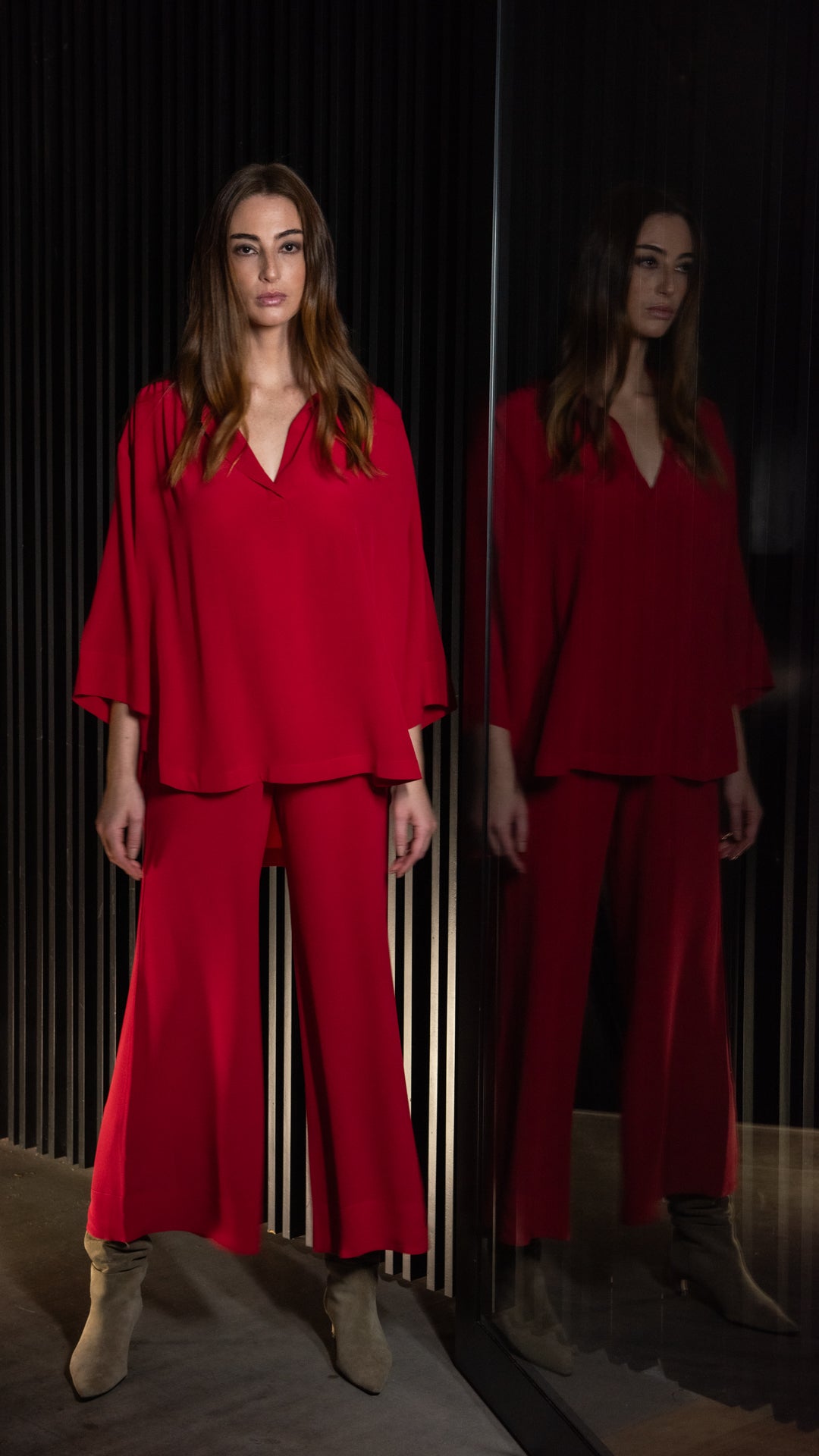 Calça PALLAZO seda vermelho