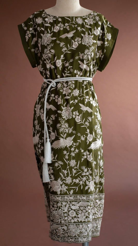 Vestido bordado PARSI GARA oliva