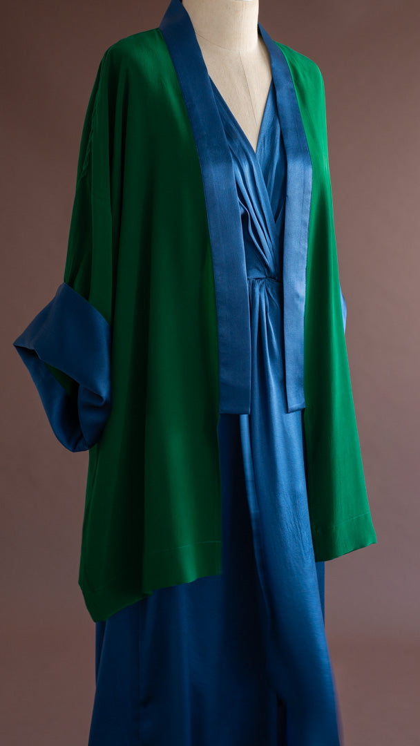 KIMONO seda pura verde