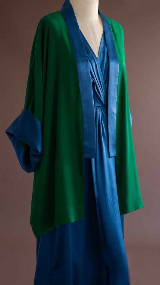 KIMONO seda pura verde