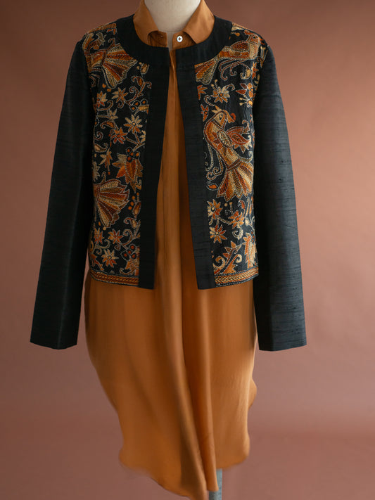 Jaqueta SARRAH bordado kantha BIRDS preta