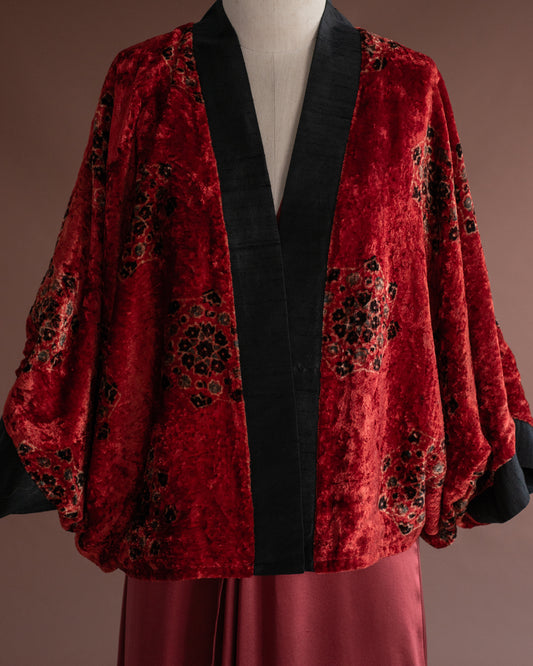 KIMONO FERGHANA coral silk velvet