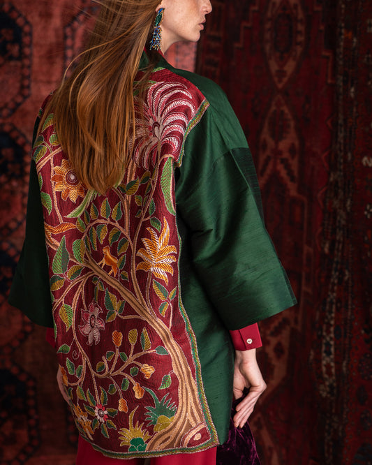 Kimono KANTHA bordado seda verde