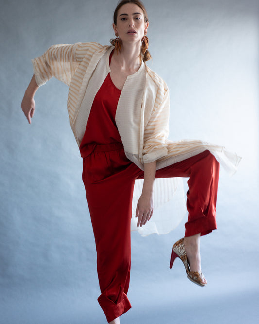 Calça de seda MARRAIS vermelho rust